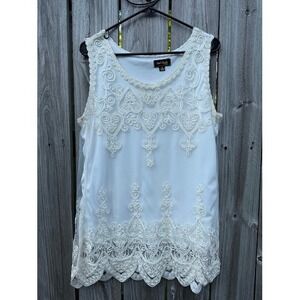 Vintage Coquette Bridal Cal Style Womens M White Lace Embroidered Sleeveless Top